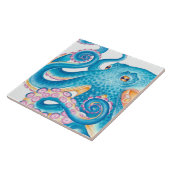 Blauer Kraken Orange Pink Wasserfarbe Fliese (Seite)