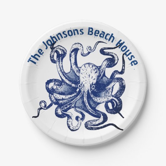 Blauer Kraken Pappteller (Vorderseite)