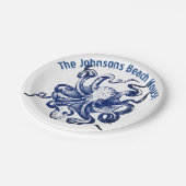 Blauer Kraken Pappteller (Schrägansicht)