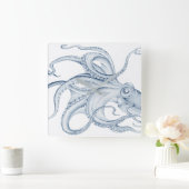 Blauer Kraken Quadratische Wanduhr (Zuhause)