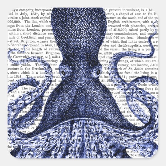 Blauer Kraken Quadratischer Aufkleber (Vorderseite)