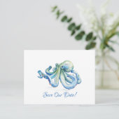 Blauer Kraken Save the Date Postkarte (Stehend Vorderseite)