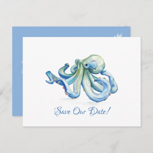 Blauer Kraken Save the Date Postkarte (Vorne/Hinten)