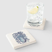 Blauer Kraken Steinuntersetzer (Seitenansicht)