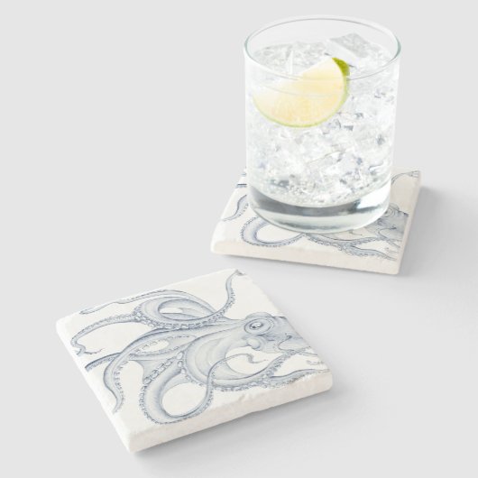 Blauer Kraken Steinuntersetzer (Seitenansicht)