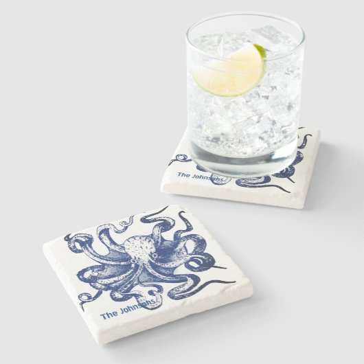 Blauer Kraken Steinuntersetzer (Seitenansicht)