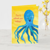 Blauer Kraken zum Geburtstag Karte (Gelbe Blume)