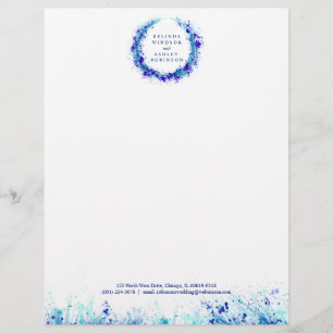 Blauer Kranz glänzt moderne Aquarellschrift Briefbogen