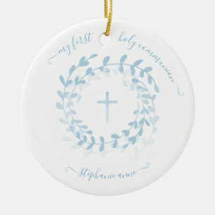 Blauer Kranz und Kreuz Keramik Ornament