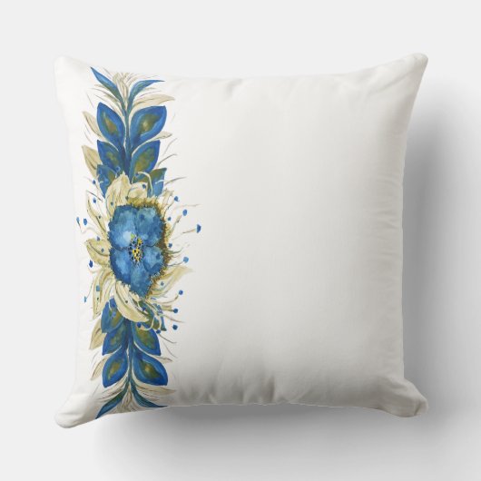 Blauer Kraut Wasserfarbe Handgestrichen Weiß Kissen (Rückseite)