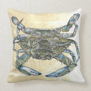 Blauer Krebs auf Beige Background Throw Kissen
