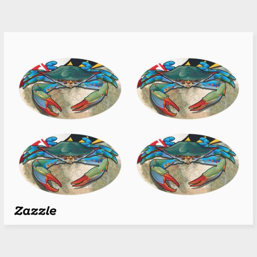 Blauer Krebs in Maryland Ovaler Aufkleber (Blatt)