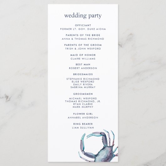 Blauer Krebs | Nautical Wedding Zeremony Program Programm (Rückseite)