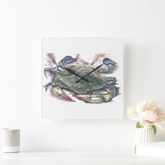 Blauer Krebs Quadratische Wanduhr (Zuhause)