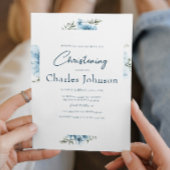 Blauer Kreuz Blume fallen Boy Baptisse Einladung