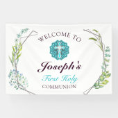 Blauer Kreuz Erste Heilige Kommune Willkommen Banner (Horizontal)