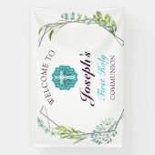 Blauer Kreuz Erste Heilige Kommune Willkommen Banner (Vertikal)