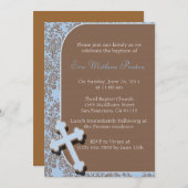 Blauer Kreuz Taufe/Christening Einladung (Vorne/Hinten)