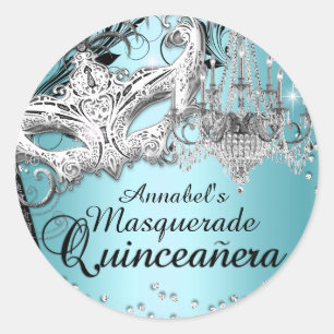 Blauer Kronleuchter-Masquerade-Quinceanera-Aufkleb Runder Aufkleber