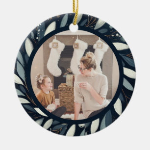 Blauer künstlerischer Kranz Familienfoto Keramik Ornament