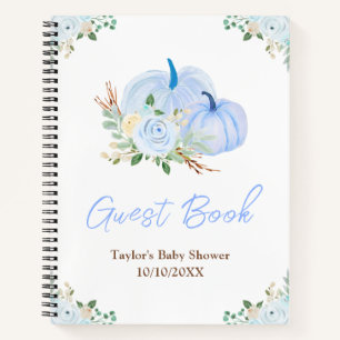 Blauer Kürbis-Blumen-Baby-Shower-Gästebuch Notizblock