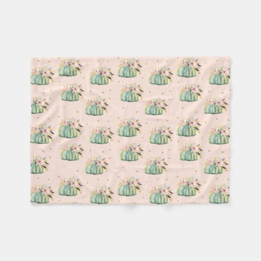 Blauer Kürbis Blumenfall Wasserfarbe elegant Herbs Fleecedecke (Vorderseite (Horizontal))