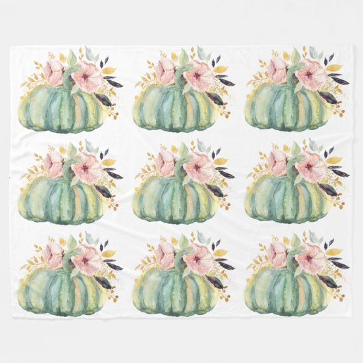 Blauer Kürbis Blumenfall Wasserfarbe elegant Herbs Fleecedecke (Vorderseite (Horizontal))