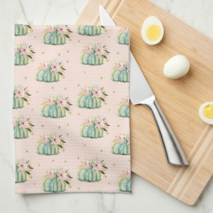 Blauer Kürbis Blumenfall Wasserfarbe elegant Herbs Geschirrtuch