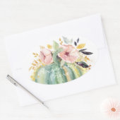 Blauer Kürbis Blumenfall Wasserfarbe elegant Herbs Ovaler Aufkleber (Umschlag)