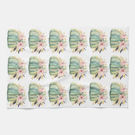 Blauer Kürbis Blumenfall Wasserfarbe elegant pink Geschirrtuch (Horizontal)