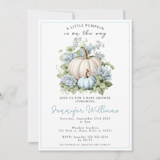 Blauer Kürbisjunge Babydusche Einladung (Vorderseite)