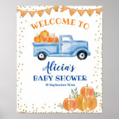 Blauer Kürbisrucker Baby Dusche Begrüßungszeichen Poster (Vorne)