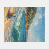 Blauer Küstenstrand Fleecedecke (Vorderseite (Horizontal))