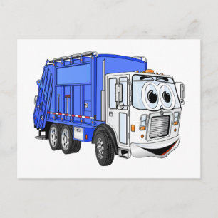 Blauer Lächelnder Cartoon Garbage Truck Postkarte