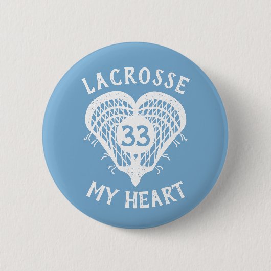 Blauer Lacrosse - Herzknopf Button (Vorderseite)