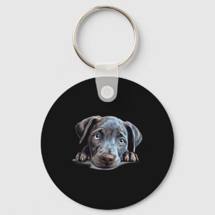 Blauer Lacy-Hund Mama Papa spähender Welpe Schlüsselanhänger