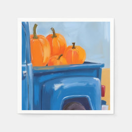 Blauer Lastwagen mit Kürbissen Wasserfarben Thanks Serviette