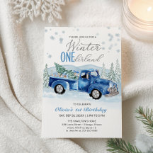 Blauer Lastwagen Winter Onederland Junge Erster Ge