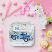 Blauer Lastwagen Winter Onederland Junge Erster Ge Pappteller (Party)