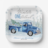 Blauer Lastwagen Winter Onederland Junge Erster Ge