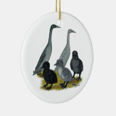 Blauer Läufer-Enten-Familie Keramikornament (Rechts)