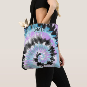 Blauer Lavendel Abstrakte Monogramm der schwarzen Tasche