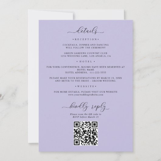 Blauer Lavendel in 1 QR Code Hochzeit Einladung (Rückseite)