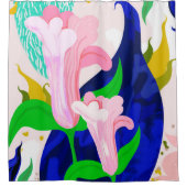 Blauer Leaf | Abstrakte botanische Blumenbemalung Duschvorhang (Vorderseite)