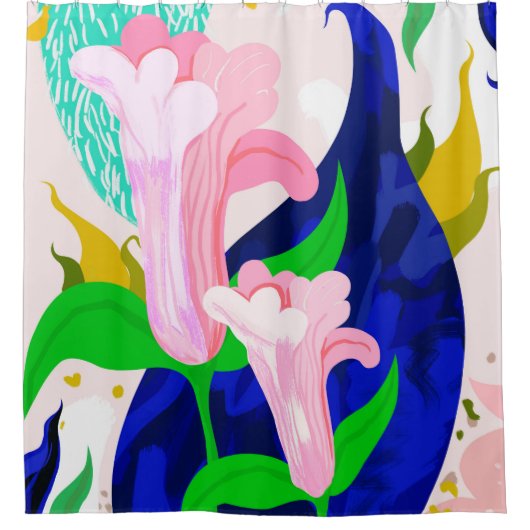 Blauer Leaf | Abstrakte botanische Blumenbemalung Duschvorhang (Vorderseite)
