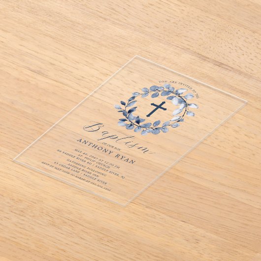 Blauer Leaf Boys Taufe Einladung (Ablage )