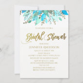 Blauer Leaf Brautparty Einladung (Vorderseite)