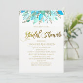 Blauer Leaf Brautparty Einladung (Stehend Vorderseite)