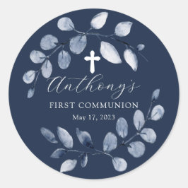 Blauer Leaf Erste Kommune Runder Aufkleber