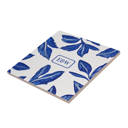 Blauer Leaf Motif auf Weiß für Paar - Traditionell Fliese (Seite)